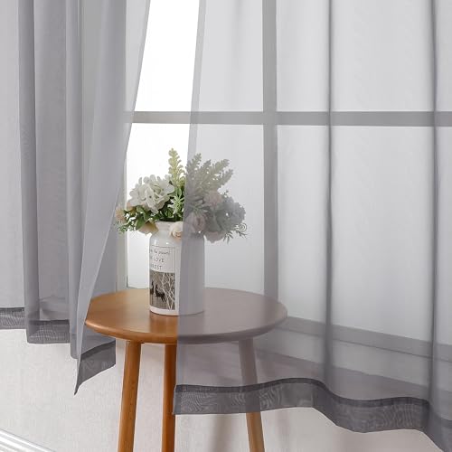 Grey Sheer Curtains 45 Inch Long 2 Panels (Charcoal Grey / 40"W x 45"L (Pack of 2))
