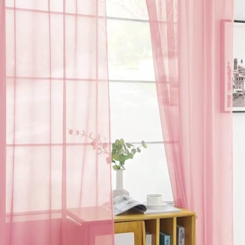 Sheer Blush Curtains 4 Panels Rod Pocket Semi (Blush / 52"W x 63"L (Pack of 4))