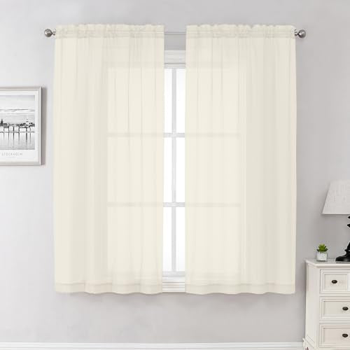 Cream Sheer Curtains 63 Inch Length 2 Panels Set (Cream / 42"W x 63"L (Pack of 2))