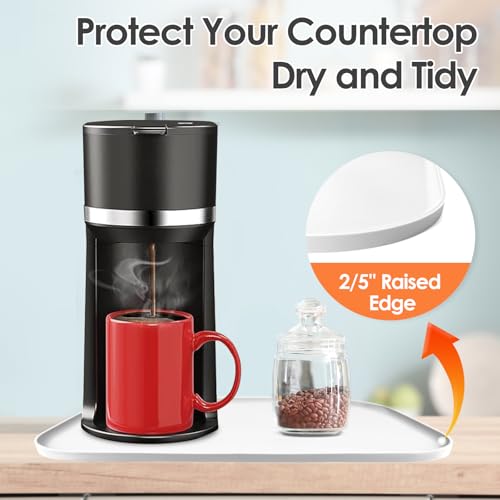 Silicone Coffee Maker Mat with Lip for Countertops (White / 17.4'' x 10.6'')