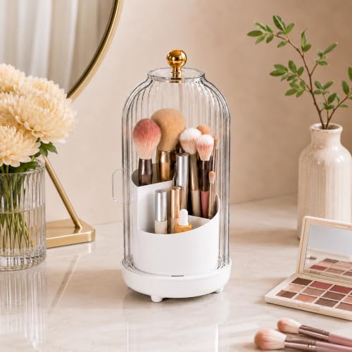 Toothbrush Holders with Cover Toothpaste Organizer for Bathroom (White)
