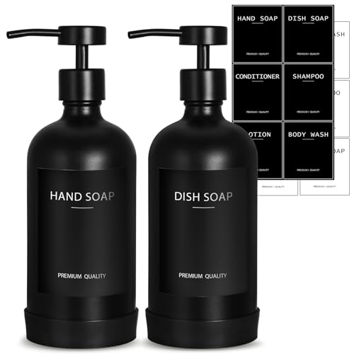 Black Glass Soap Dispenser with Stainless Steel Pump (Black / 2 Pack)