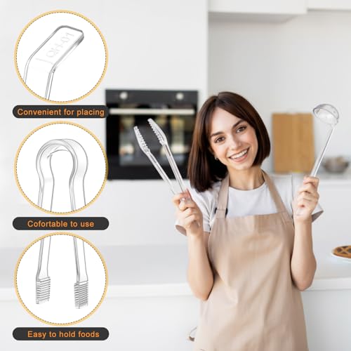 6 Pieces Plastic Serving Utensils Set Including 3 Pcs 1 oz Small Ladle and 3 Pcs Tong Acrylic Long Handle Ladle for Serving Sauce (Clear)