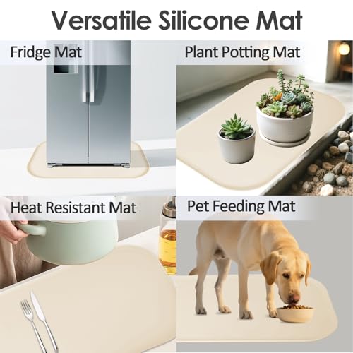 Silicone Coffee Maker Mat with Lip for Countertops (Cream White / 24'' x 16'')