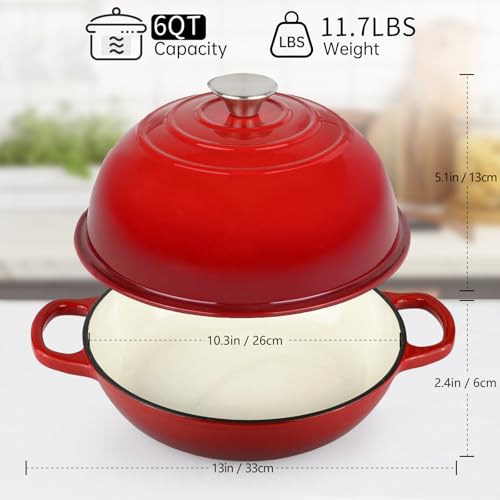 Enameled Cast Iron Bread Oven Dutch Oven Pot with Lid Bread Dutch Oven Red (Red / 6QT)