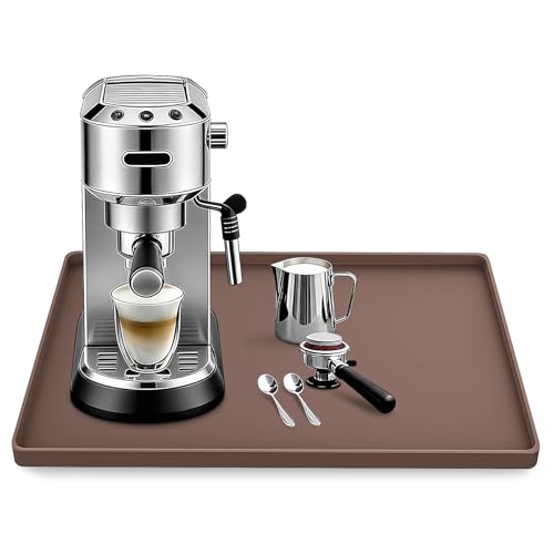 Silicone Coffee Maker Mat with Lip for Countertops (Brown / 15.7'' x 11.8'')