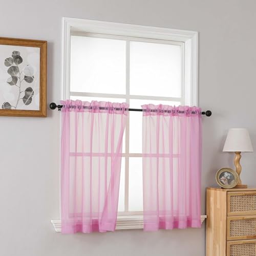 Light Pink Sheer Curtains Tier 30 Inches Length 2 Panels (42"W x 30"L (Pack of 2) / Light Pink)
