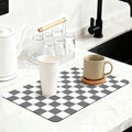 Checkered Dish Mat for Kitchen Coffee Station (Grey / 16" x 24")