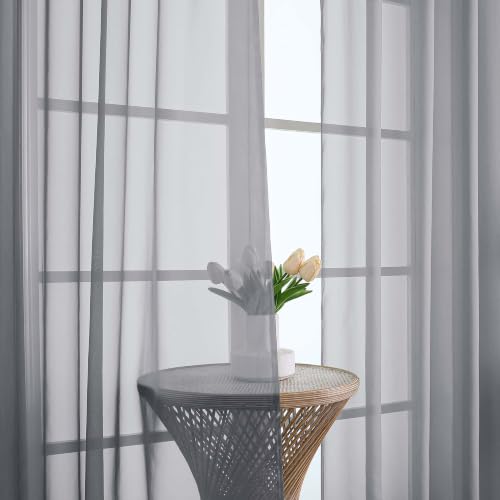 Extra Long Light Grey Sheer Curtains 120 Inches Long 2 Panels (Light Grey / 59"W x 120"L (Pack of 2))