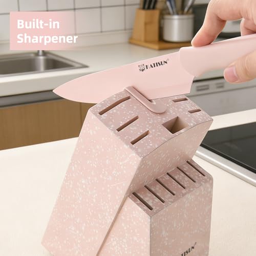 15 Piece Pink Nonstick German Steel Knife Set with Block (Pink / 15 Pieces)