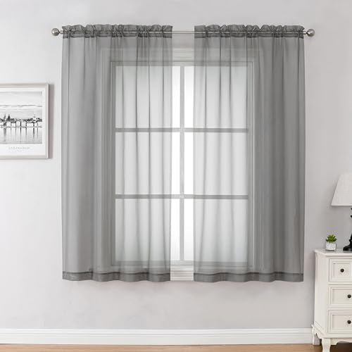 Charcoal Grey Sheer Curtains 45 Inch Long 2 Panels (Charcoal Grey / 42"W x 45"L (Pack of 2))