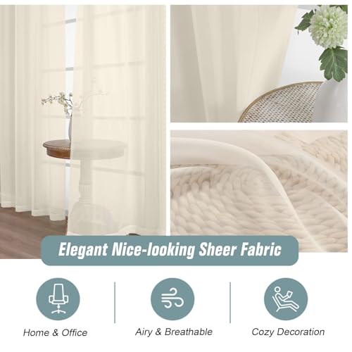 Extra Wide Sheer Cream Curtains 84 Inches Long 2 Panels (59"W x 84"L (Pack of 2) / Cream)