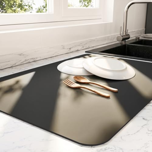 Dish Drying Mat for Kitchen Counter (Black / 18" x 28")
