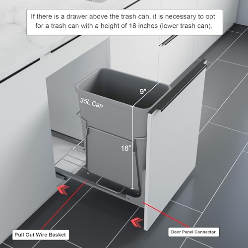 Dowell B15 Aluminum Base Wastebasket Pullout with Door Mount and 35Qt (Single Pull-Out - 35Qt)