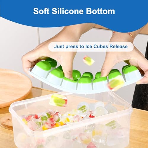 Ice Cube Trays with Lids for Freezer (Green+ White / 4 Pack)