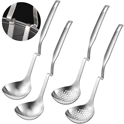 4 Pcs Hot Pot Slotted Ladle Set Stainless Steel (Silver)