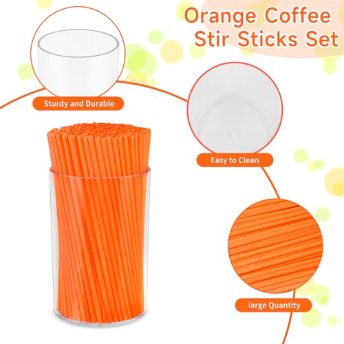 500 Pcs Neon Orange Coffee Stir Sticks Set Acrylic Stir Stick Holder Heather Orange Coffee Stirrers Holder Cocktail Straws for Coffee Bar Party Thanksgiving (Neon Orange / 500 Pcs)