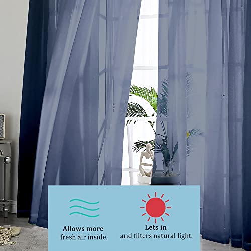 Navy Blue Sheer Curtains 90 Inches Long (Navy Blue / 42"W x 90"L (Pack of 2))