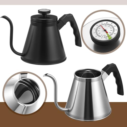 2 Pack 40 oz Stovetop Gooseneck Kettles (Black and Sliver)