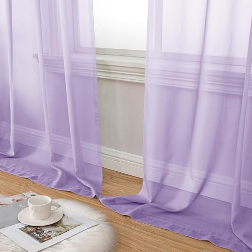 Sheer Lavender Curtains for Bedroom Living Room 90 Inches Long 2 Panels Set (Lavender / 42"W x 90"L (Pack of 2))