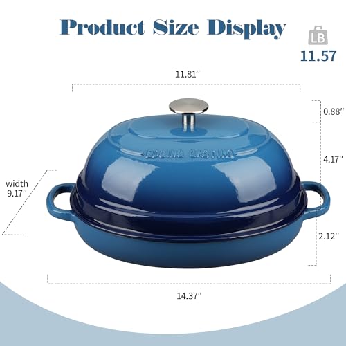 Enameled Oval Cast Iron Dutch Oven Pot with Lid (Lake Blue)