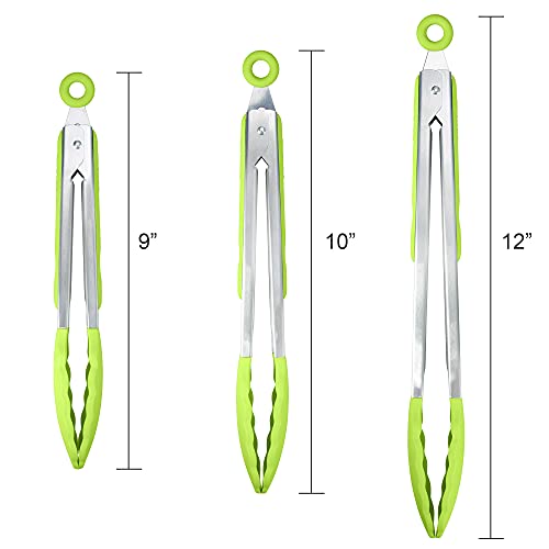 3 Pack Silicone Kitchen Tongs (Green)