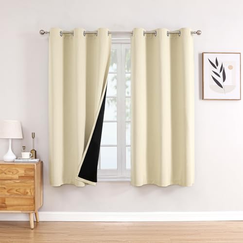100% Blackout Curtains for Bedroom 54 Inches Long 2 Panels Set (42"W x 54"L (Pack of 2) / Light Beige)