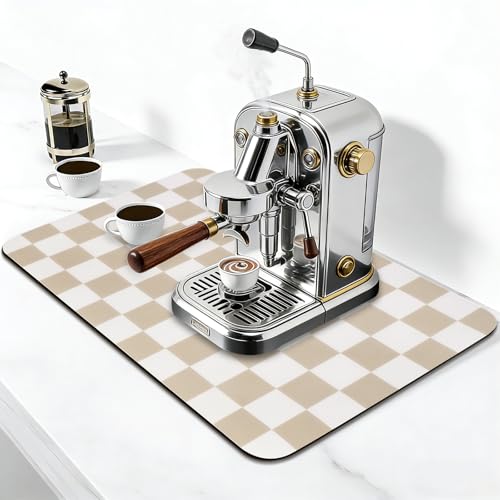 Checkered Dish Drying Mat for Kitchen Counter (Beige / 24" x 16")