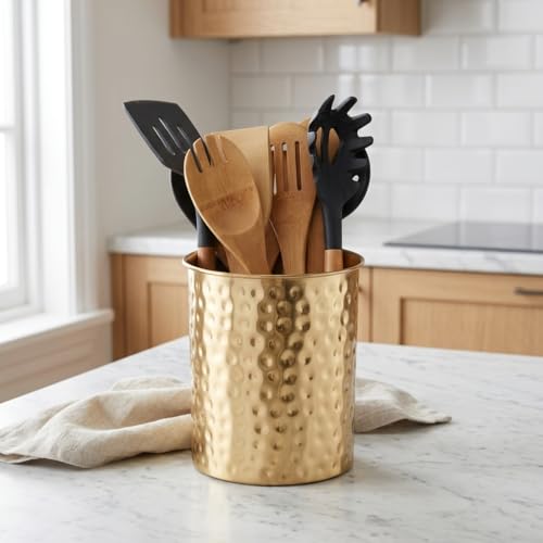 Kitchen Utensil Holder (Brushed Gold / Hand Hammered)
