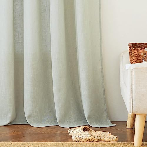 Farmhouse Boho Linen Sheer Curtains 90 inches Long for Living Room (Sage Green / 52"W x 90"L (Pack of 2))
