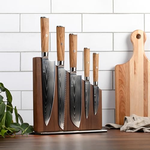 Magnetic Kitchen Knife Block Set (Olive / 6-Piece)