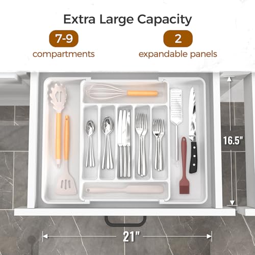 Extra Large Expandable Silverware Organizer (White)