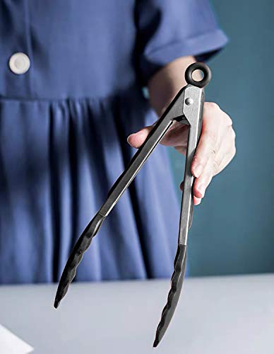 Serving Tongs 9" Cooking Tongs with Silicone Tips (Black)