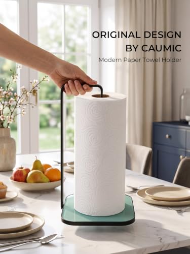 Countertop Paper Towel Holder with Tempered Glass Base (Green)