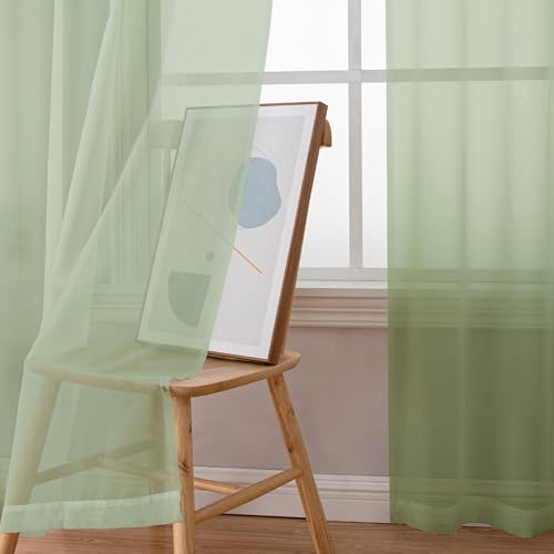 Light Green Sheer Curtains 36 inch Length 2 Panels Set (Light Green / 42"W x 36"L (Pack of 2))