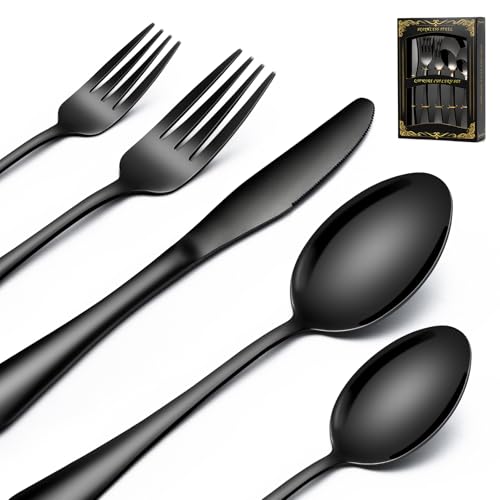40 Piece Black Silverware Set Service for 8 (Black)