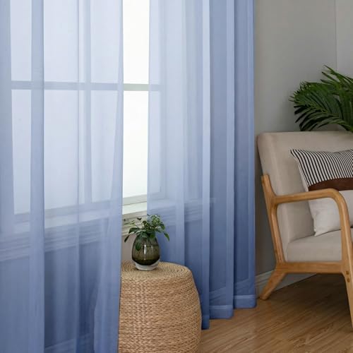 Denim Blue Sheer Curtains 90 Inches Long 2 Panels (Denim Blue / 42"W x 90"L (Pack of 2))