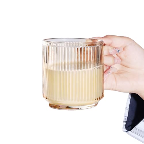 Ribbed Glass Coffee Mug with bamboo lids and handle (Colored)