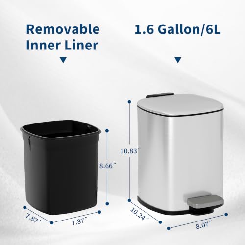 Bathroom Trash Can with Lid (Silver / 1.6 gallons)