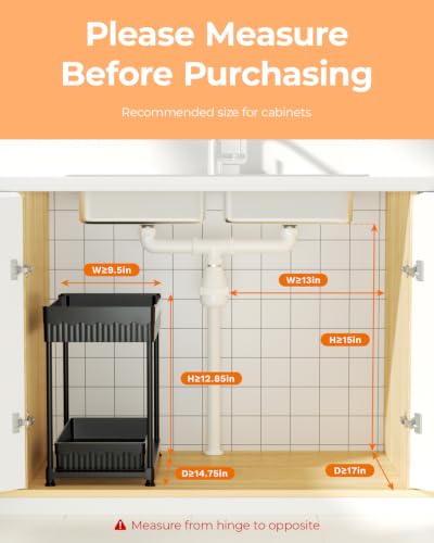 3-Pack 2-Tier Under Sink Organizers with Sliding Drawers (12.8 Inch / Black)