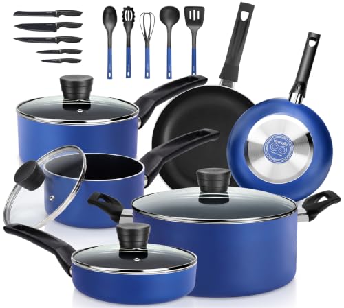 20 Piece Blue Cookware Set with Knives