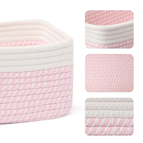 Small Storage Baskets for Organizing (4pcs-L11.5xW7.5xH4.7" / Off White/Pink)