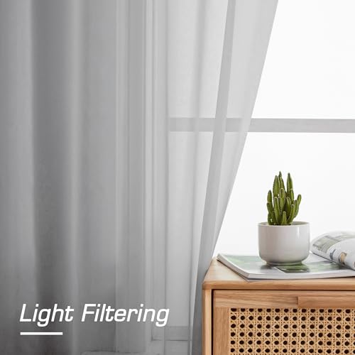 Sheer Curtains 63 inch Length for Bedroom Living Room 2 Panels Set (Light Grey / 42"W x 63"L (Pack of 2))