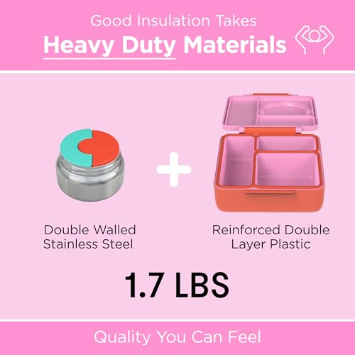 OmieBox Kids Insulated Leakproof Bento Lunch Box with Food Jar (8.5 Ounces / Pink Berry)