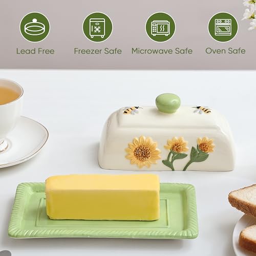 Sunflower and Bees Butter Dish with Lid