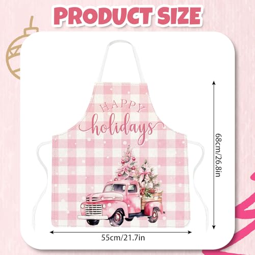 4Pcs Christmas Aprons Pink Xmas Tree Santa Deer Buffalo Plaid Adjustable Kitchen Cooking Aprons for Christmas Holiday Home Party Supplies (Pink Christmas)