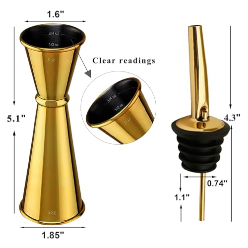 Jigger for Bartending (1 Jigger+ 2 Pourers / Gold)