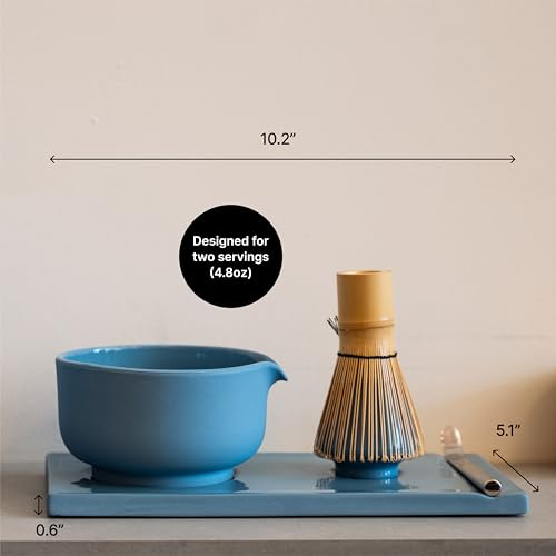 Matcha Set, 6-Piece Ceramic Matcha Bowl Kit with Display Tray (Hazy Blue)