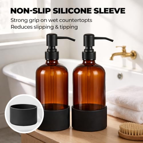 16 oz Amber Glass Soap Dispenser (Amber)