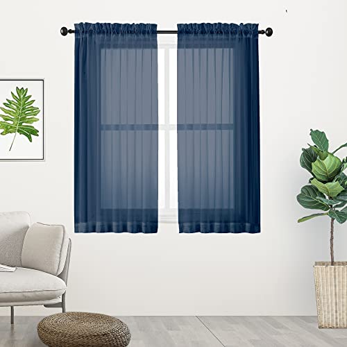 Voile Sheer Curtain Panels 45in Long 2 Pack (Navy Blue / 42"W x 45"L (Pack of 2))